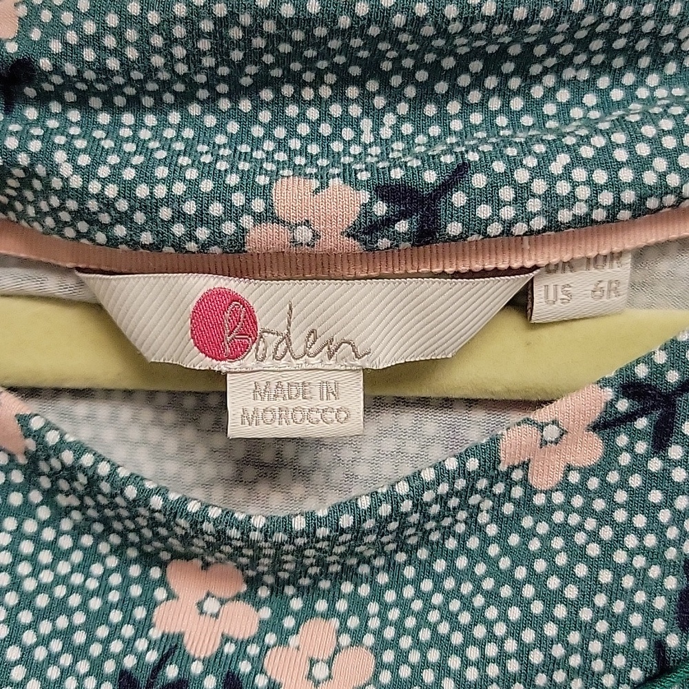 Boden Green Midi Ava Jersey Dress w Pink Floral Print Sz 6. Office Spring Church - Picture 3 of 4